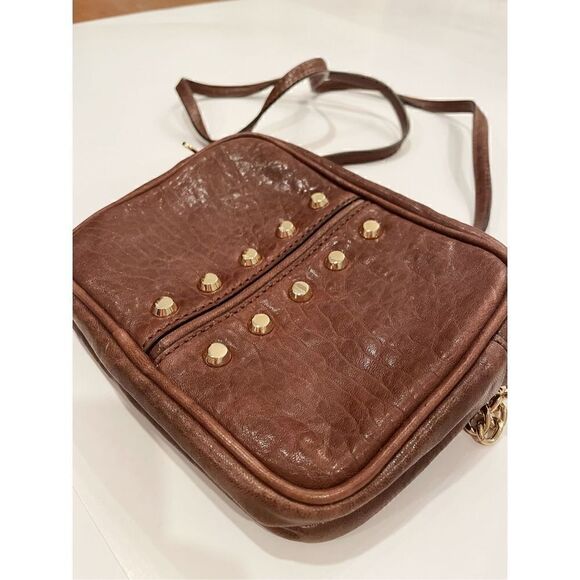 Michael Kors Gold Studded Brown Leather Crossbody Handbag - Picture 2 of 8